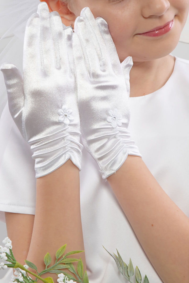 Rękawiczki z białym kwiatkiem z kryształkiem NR5S - większe